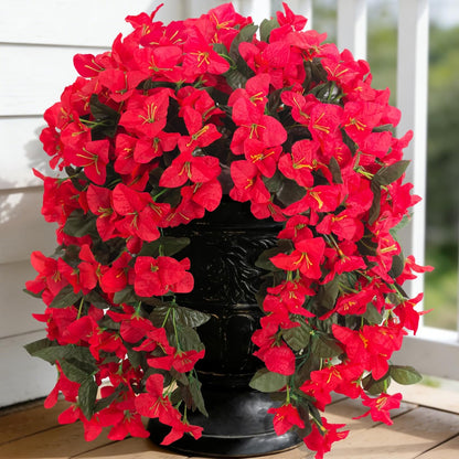 INXUGAO 2 pcs Artificial Faux Bougainvillea Flowers Plants for Outdoor Outside Summer Decoration, Fake Silk UV Resistant Long Trailing Vines for Front Door Porch Planter Balcony (Double Lotus)
