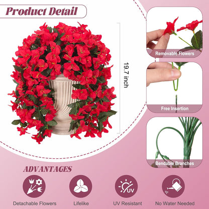 INXUGAO 2 pcs Artificial Faux Bougainvillea Flowers Plants for Outdoor Outside Summer Decoration, Fake Silk UV Resistant Long Trailing Vines for Front Door Porch Planter Balcony (Double Lotus)