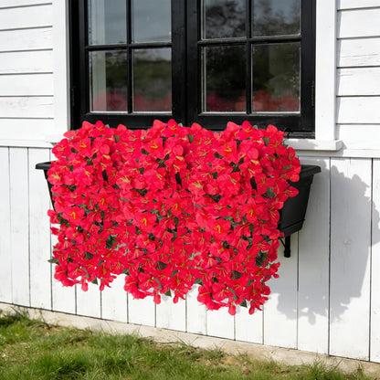 INXUGAO 2 pcs Artificial Faux Bougainvillea Flowers Plants for Outdoor Outside Summer Decoration, Fake Silk UV Resistant Long Trailing Vines for Front Door Porch Planter Balcony (Double Lotus)