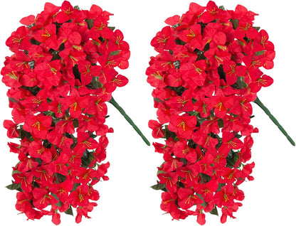 INXUGAO 2 pcs Artificial Faux Bougainvillea Flowers Plants for Outdoor Outside Summer Decoration, Fake Silk UV Resistant Long Trailing Vines for Front Door Porch Planter Balcony (Double Lotus)