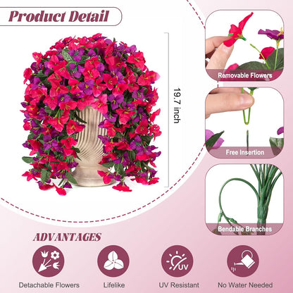 INXUGAO 2 pcs Artificial Faux Bougainvillea Flowers Plants for Outdoor Outside Summer Decoration, Fake Silk UV Resistant Long Trailing Vines for Front Door Porch Planter Balcony (Double Lotus)