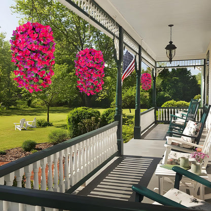 INXUGAO 2 pcs Artificial Faux Bougainvillea Flowers Plants for Outdoor Outside Summer Decoration, Fake Silk UV Resistant Long Trailing Vines for Front Door Porch Planter Balcony (Double Lotus)