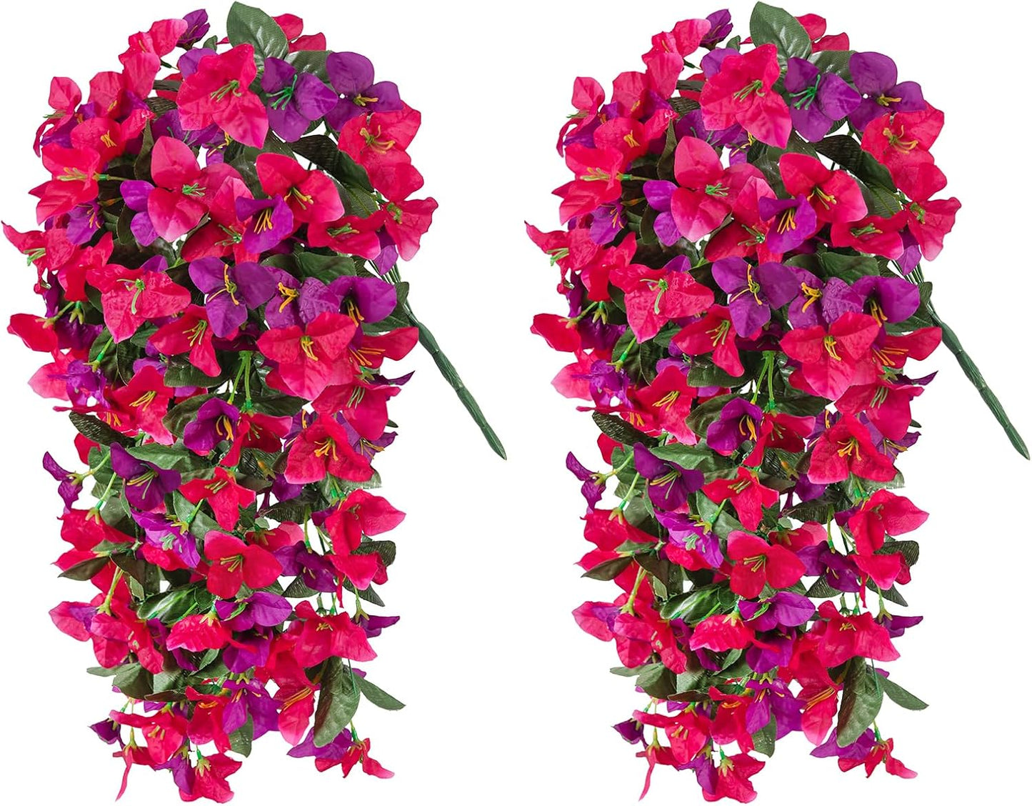 INXUGAO 2 pcs Artificial Faux Bougainvillea Flowers Plants for Outdoor Outside Summer Decoration, Fake Silk UV Resistant Long Trailing Vines for Front Door Porch Planter Balcony (Double Lotus)