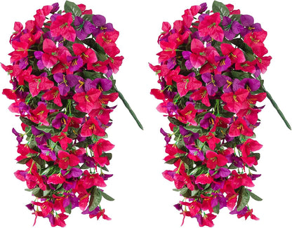 INXUGAO 2 pcs Artificial Faux Bougainvillea Flowers Plants for Outdoor Outside Summer Decoration, Fake Silk UV Resistant Long Trailing Vines for Front Door Porch Planter Balcony (Double Lotus)