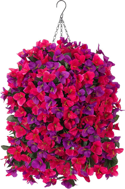 INXUGAO 2 pcs Artificial Faux Bougainvillea Flowers Plants for Outdoor Outside Summer Decoration, Fake Silk UV Resistant Long Trailing Vines for Front Door Porch Planter Balcony (Double Lotus)