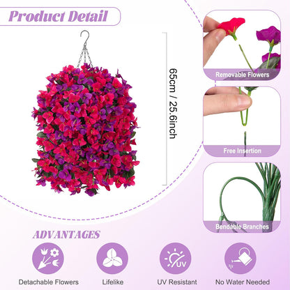 INXUGAO 2 pcs Artificial Faux Bougainvillea Flowers Plants for Outdoor Outside Summer Decoration, Fake Silk UV Resistant Long Trailing Vines for Front Door Porch Planter Balcony (Double Lotus)