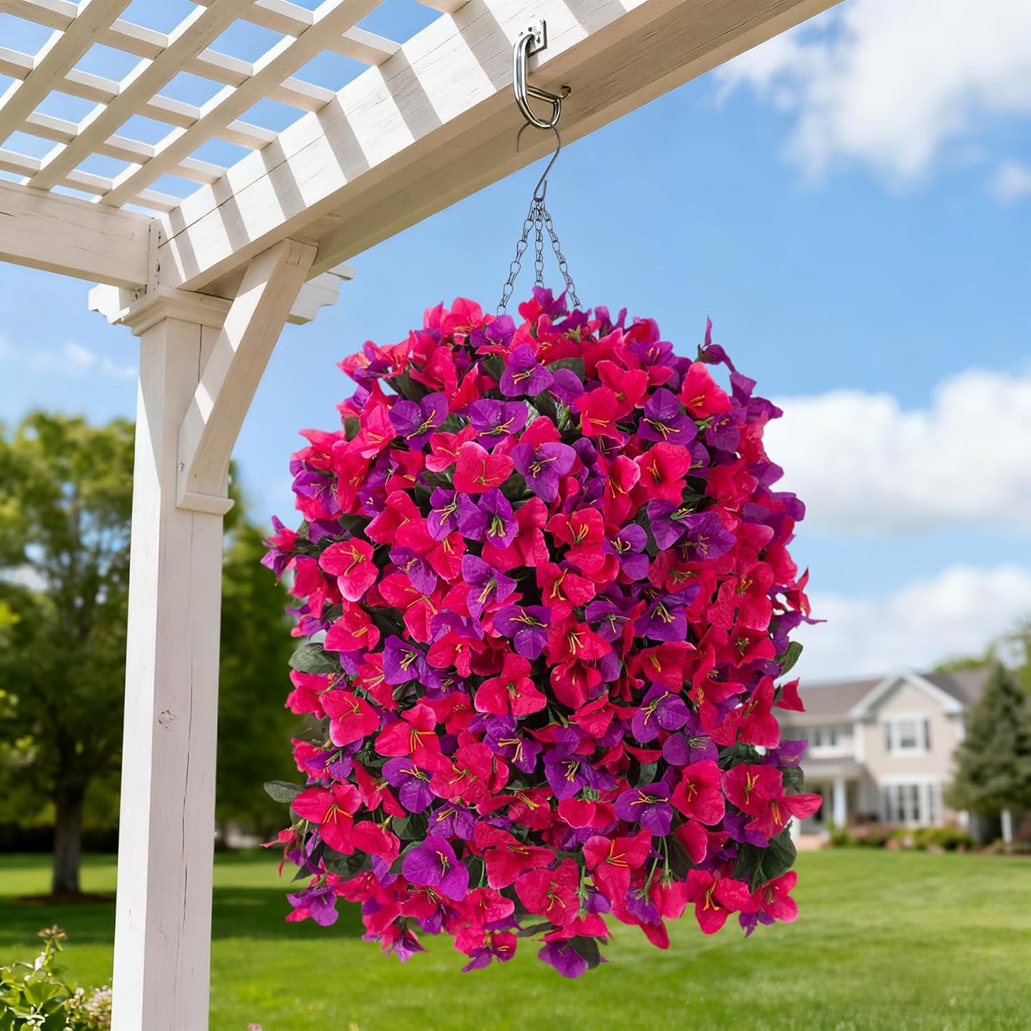 INXUGAO 2 pcs Artificial Faux Bougainvillea Flowers Plants for Outdoor Outside Summer Decoration, Fake Silk UV Resistant Long Trailing Vines for Front Door Porch Planter Balcony (Double Lotus)