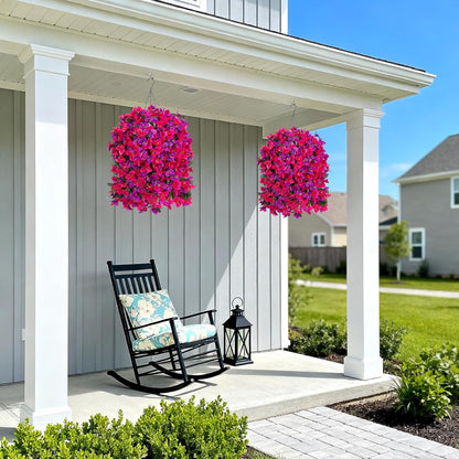 INXUGAO 2 pcs Artificial Faux Bougainvillea Flowers Plants for Outdoor Outside Summer Decoration, Fake Silk UV Resistant Long Trailing Vines for Front Door Porch Planter Balcony (Double Lotus)