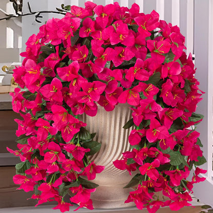 INXUGAO 2 pcs Artificial Faux Bougainvillea Flowers Plants for Outdoor Outside Summer Decoration, Fake Silk UV Resistant Long Trailing Vines for Front Door Porch Planter Balcony (Double Lotus)