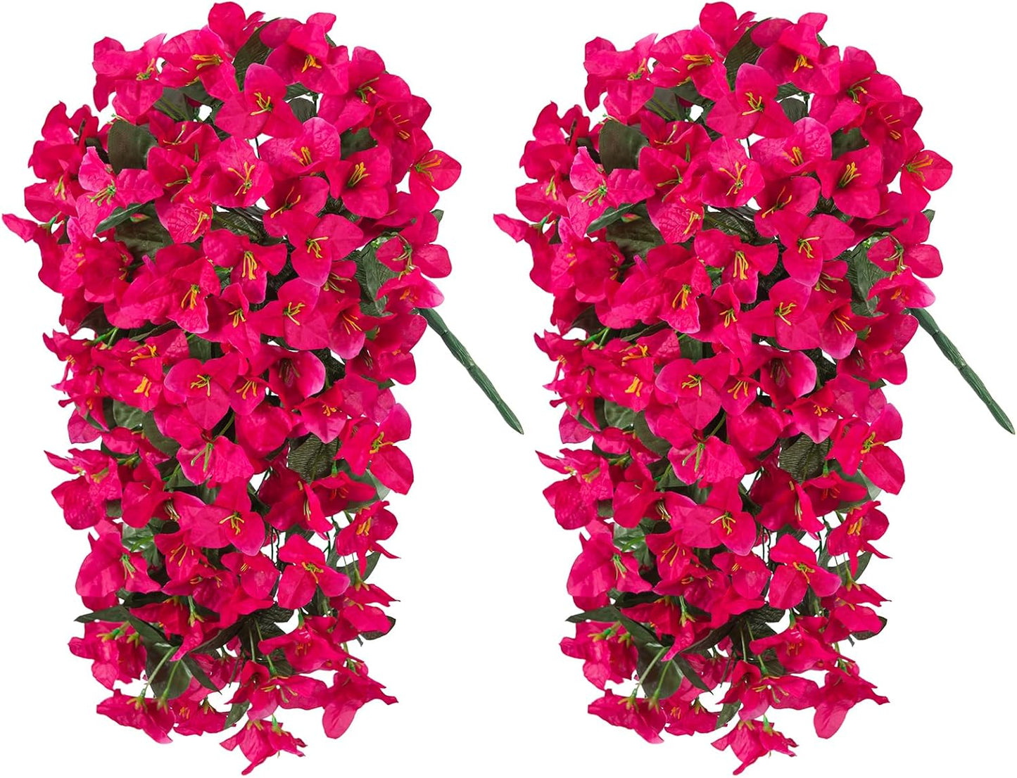 INXUGAO 2 pcs Artificial Faux Bougainvillea Flowers Plants for Outdoor Outside Summer Decoration, Fake Silk UV Resistant Long Trailing Vines for Front Door Porch Planter Balcony (Double Lotus)