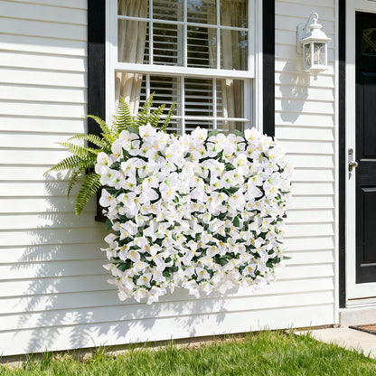 INXUGAO 2 pcs Artificial Faux Bougainvillea Flowers Plants for Outdoor Outside Summer Decoration, Fake Silk UV Resistant Long Trailing Vines for Front Door Porch Planter Balcony (Double Lotus)
