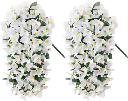 INXUGAO 2 pcs Artificial Faux Bougainvillea Flowers Plants for Outdoor Outside Summer Decoration, Fake Silk UV Resistant Long Trailing Vines for Front Door Porch Planter Balcony (Double Lotus)