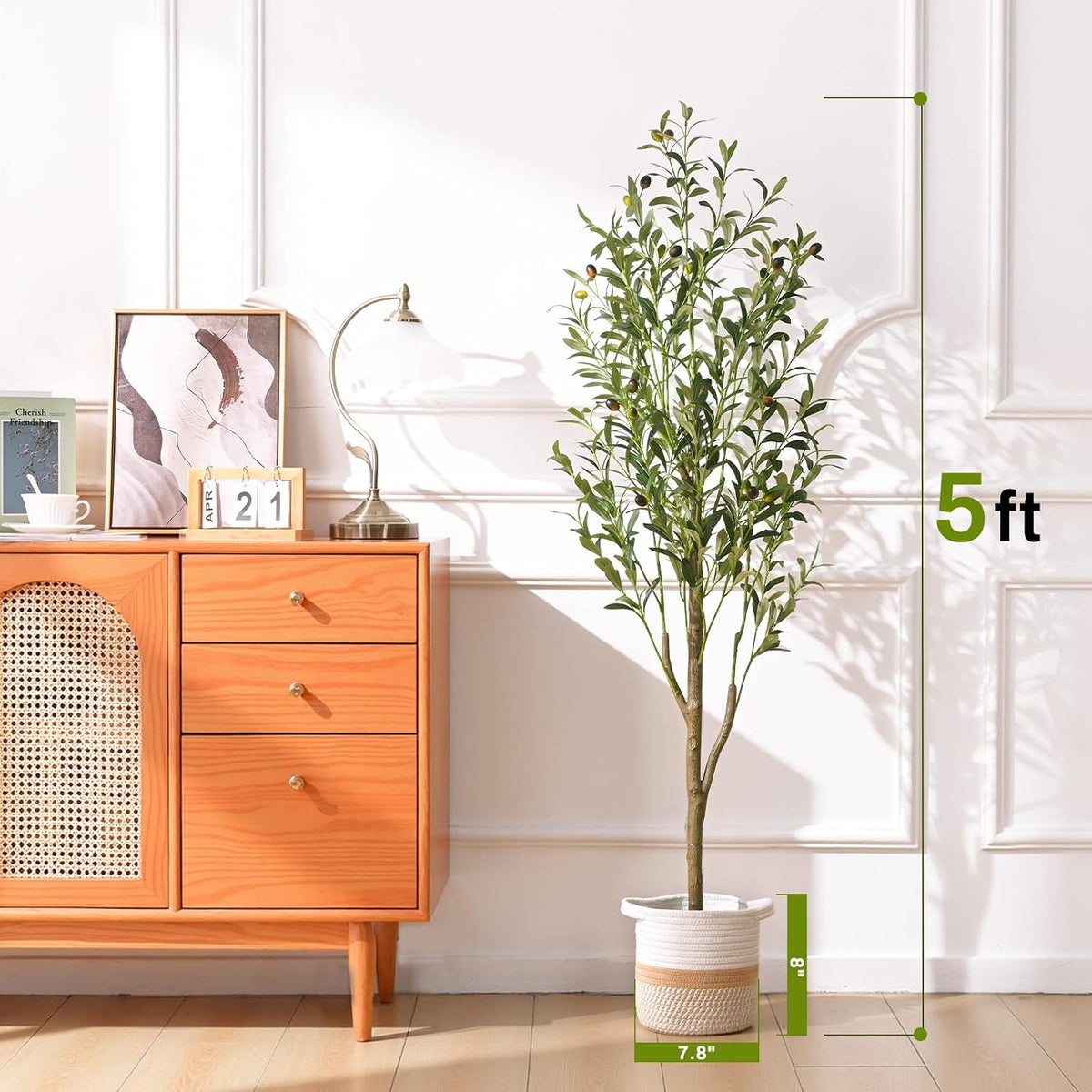 6FT Artificial Olive Tree Indoor Tall Faux with Planter & Basket | Large Fake Olive Silk Trees Realistic Olive Plants with Branches and Fruits for Office Decor Home Living Room