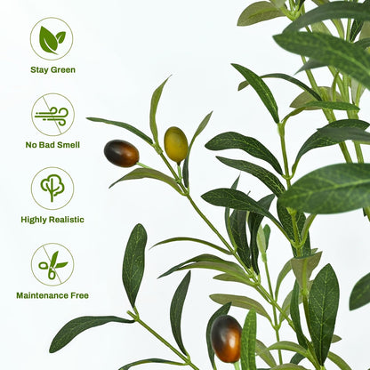 6FT Artificial Olive Tree Indoor Tall Faux with Planter & Basket | Large Fake Olive Silk Trees Realistic Olive Plants with Branches and Fruits for Office Decor Home Living Room