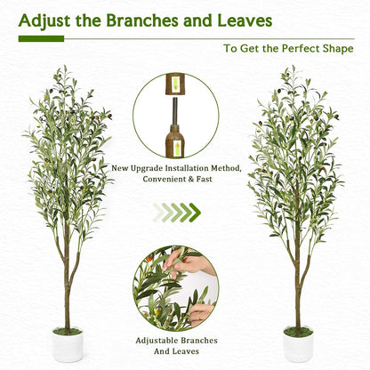 6FT Artificial Olive Tree Indoor Tall Faux with Planter & Basket | Large Fake Olive Silk Trees Realistic Olive Plants with Branches and Fruits for Office Decor Home Living Room