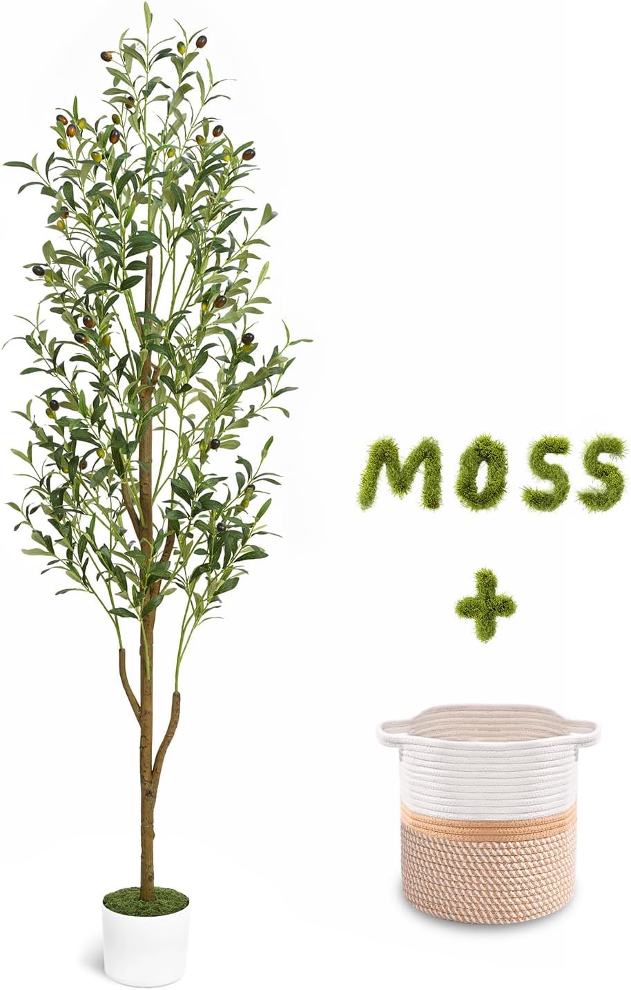 6FT Artificial Olive Tree Indoor Tall Faux with Planter & Basket | Large Fake Olive Silk Trees Realistic Olive Plants with Branches and Fruits for Office Decor Home Living Room