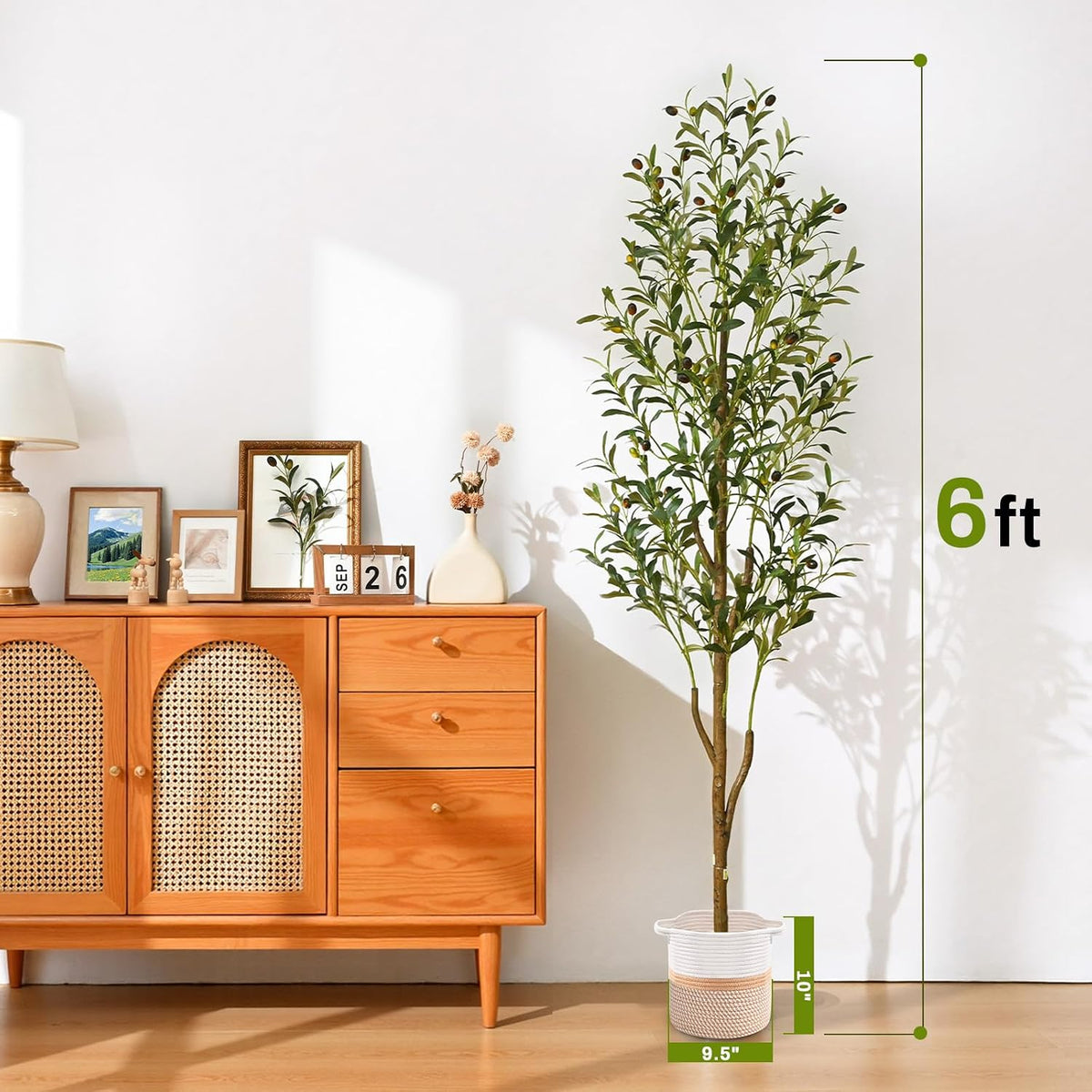 6FT Artificial Olive Tree Indoor Tall Faux with Planter & Basket | Large Fake Olive Silk Trees Realistic Olive Plants with Branches and Fruits for Office Decor Home Living Room