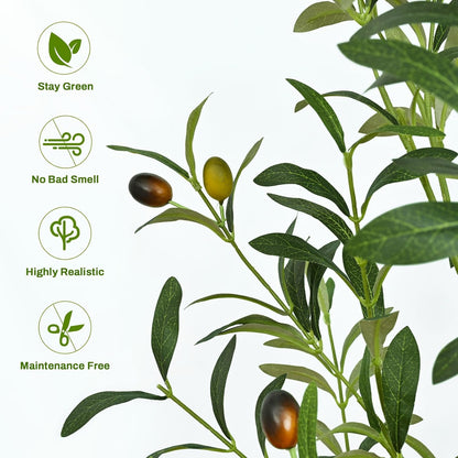 6FT Artificial Olive Tree Indoor Tall Faux with Planter & Basket | Large Fake Olive Silk Trees Realistic Olive Plants with Branches and Fruits for Office Decor Home Living Room
