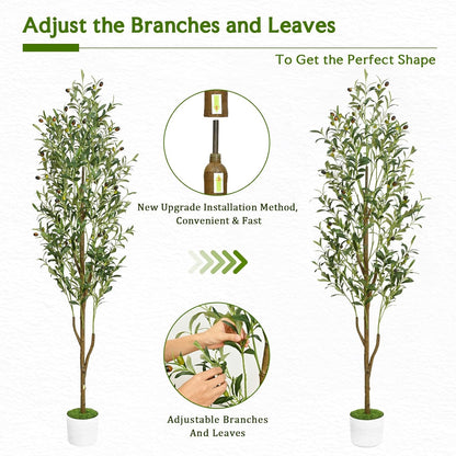 6FT Artificial Olive Tree Indoor Tall Faux with Planter & Basket | Large Fake Olive Silk Trees Realistic Olive Plants with Branches and Fruits for Office Decor Home Living Room
