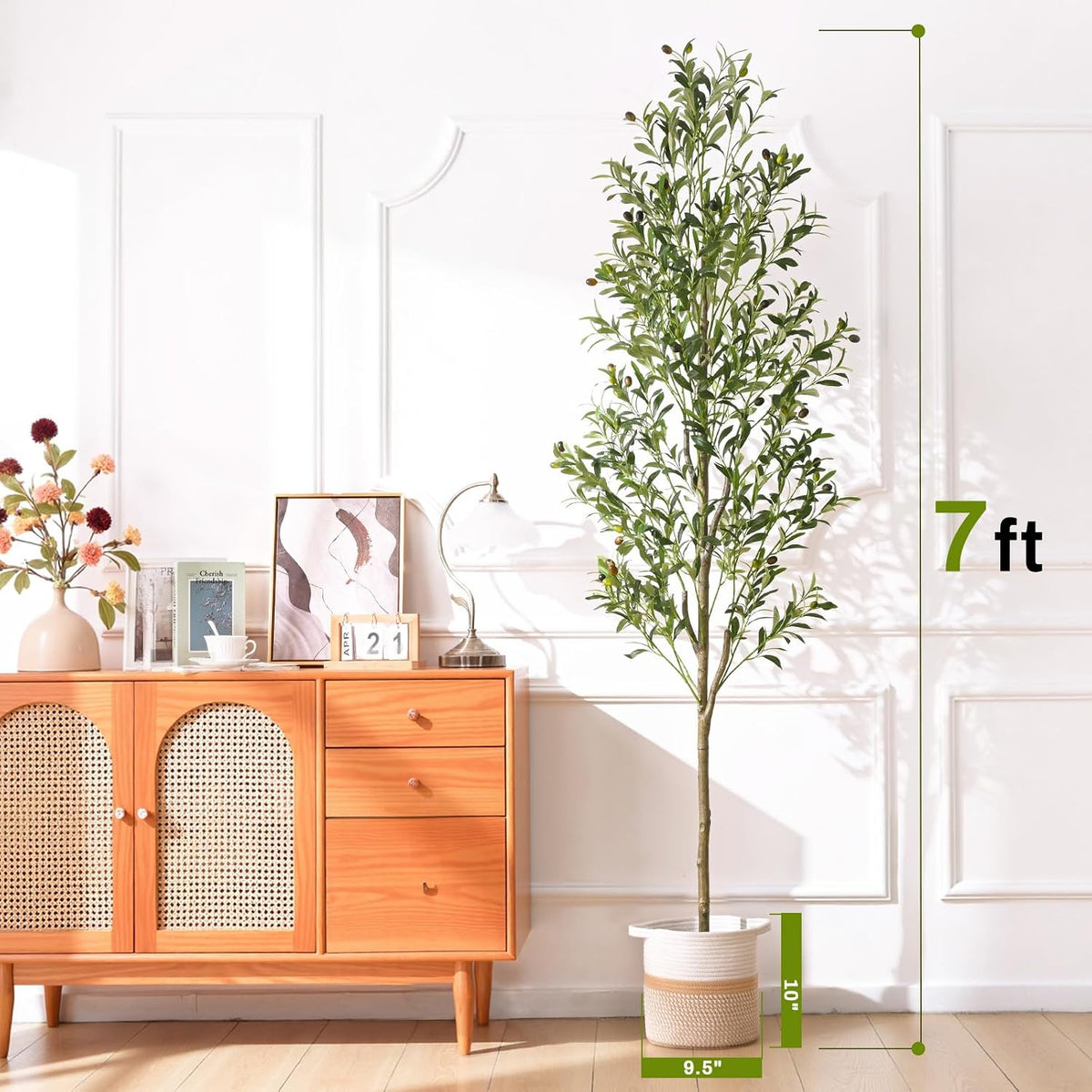 6FT Artificial Olive Tree Indoor Tall Faux with Planter & Basket | Large Fake Olive Silk Trees Realistic Olive Plants with Branches and Fruits for Office Decor Home Living Room