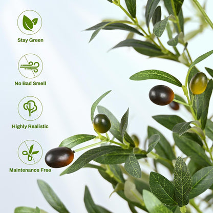 6FT Artificial Olive Tree Indoor Tall Faux with Planter & Basket | Large Fake Olive Silk Trees Realistic Olive Plants with Branches and Fruits for Office Decor Home Living Room