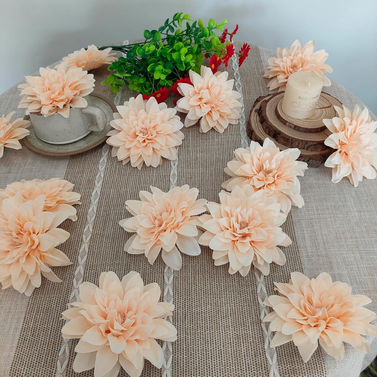 5''Silk Light Pink Dahlia Artificial Flowers Bulk, 30 Pcs Fake Dahlias Flowers Heads for Craft, Large Flower Heads Faux Flowers for Wedding Party, Home Office, Hat, Wall Decoration (30, light pink)