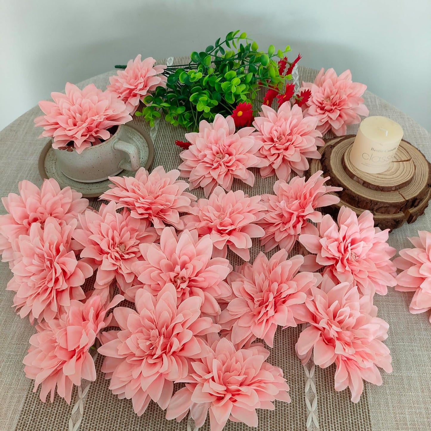 5''Silk Light Pink Dahlia Artificial Flowers Bulk, 30 Pcs Fake Dahlias Flowers Heads for Craft, Large Flower Heads Faux Flowers for Wedding Party, Home Office, Hat, Wall Decoration (30, light pink)