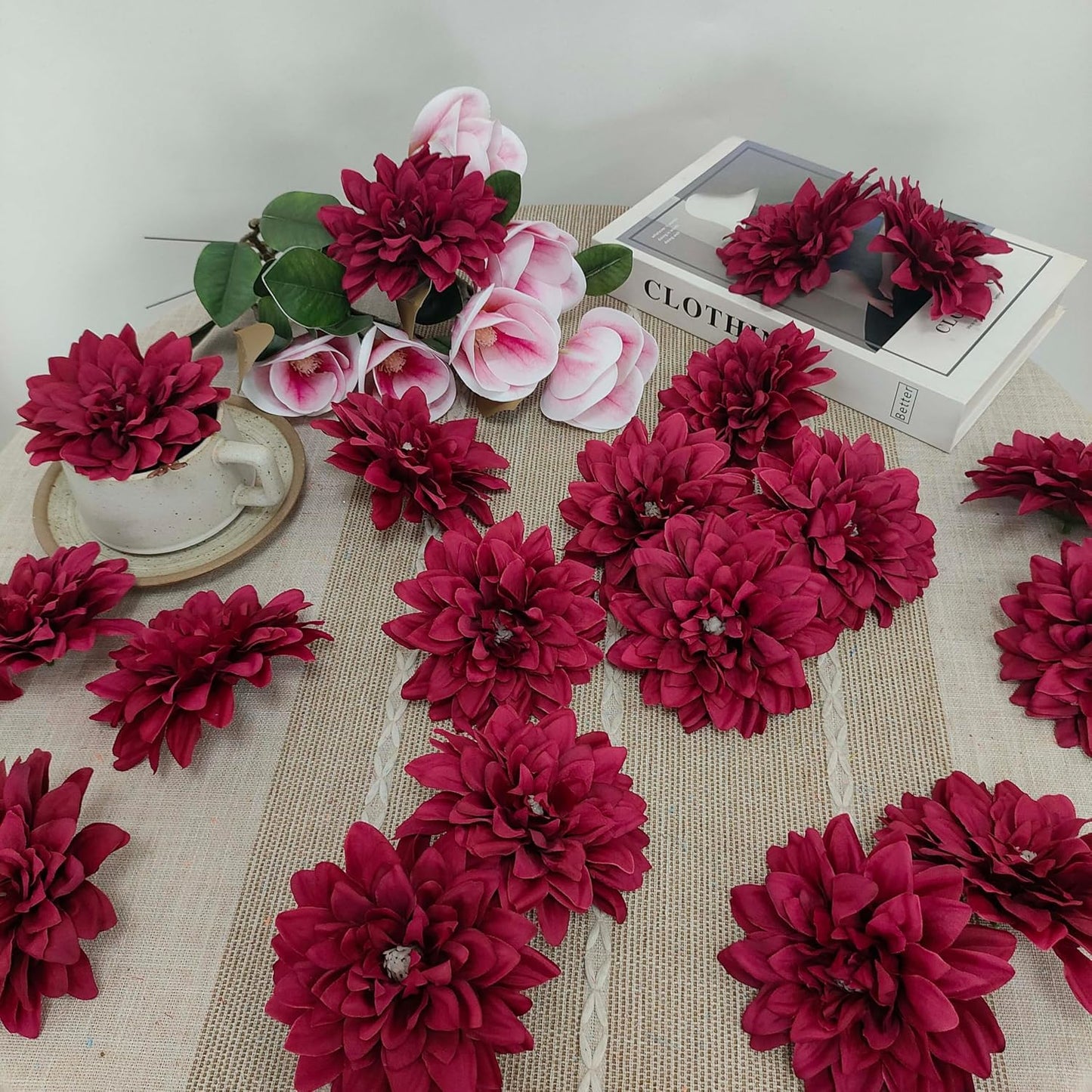 5''Silk Light Pink Dahlia Artificial Flowers Bulk, 30 Pcs Fake Dahlias Flowers Heads for Craft, Large Flower Heads Faux Flowers for Wedding Party, Home Office, Hat, Wall Decoration (30, light pink)