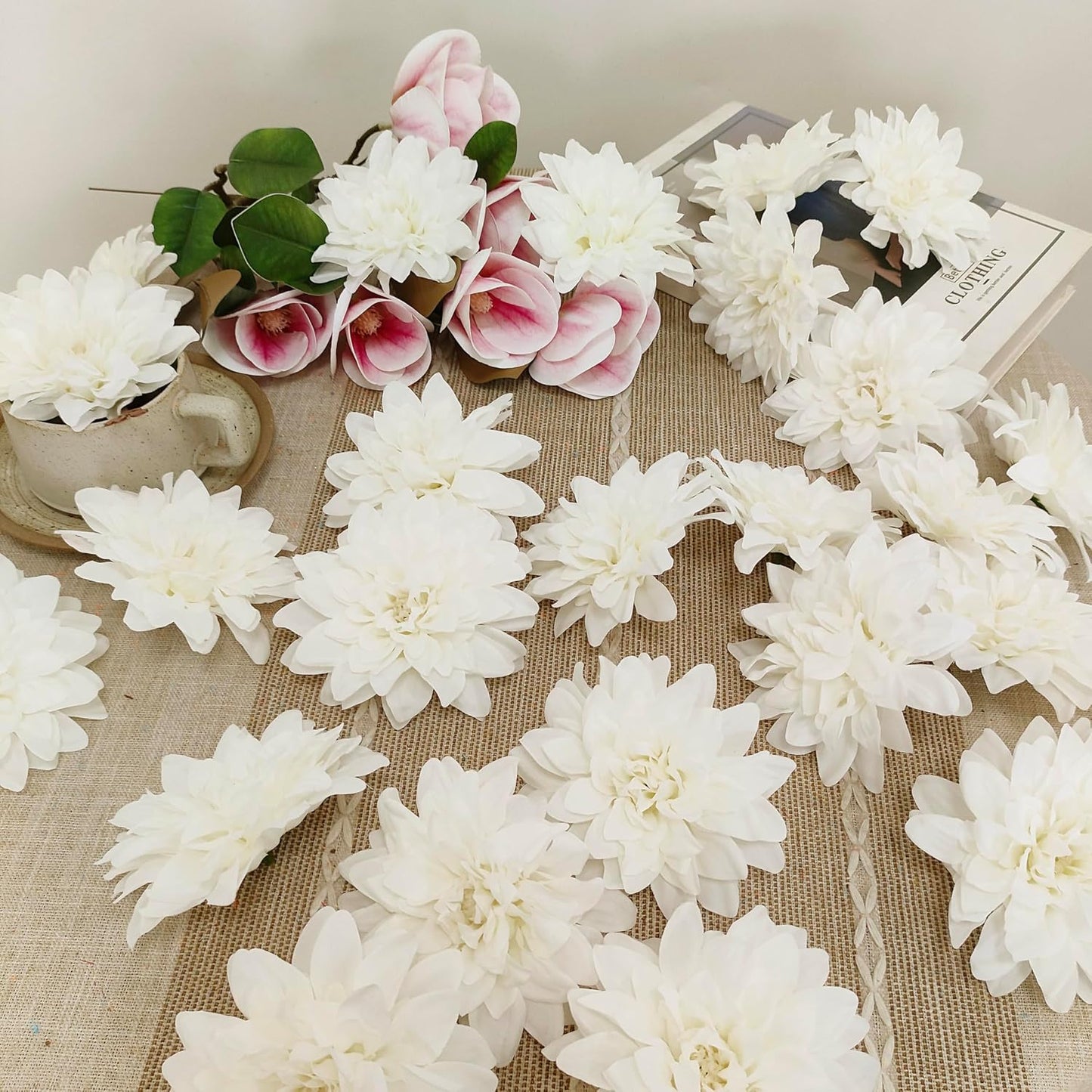5''Silk Light Pink Dahlia Artificial Flowers Bulk, 30 Pcs Fake Dahlias Flowers Heads for Craft, Large Flower Heads Faux Flowers for Wedding Party, Home Office, Hat, Wall Decoration (30, light pink)