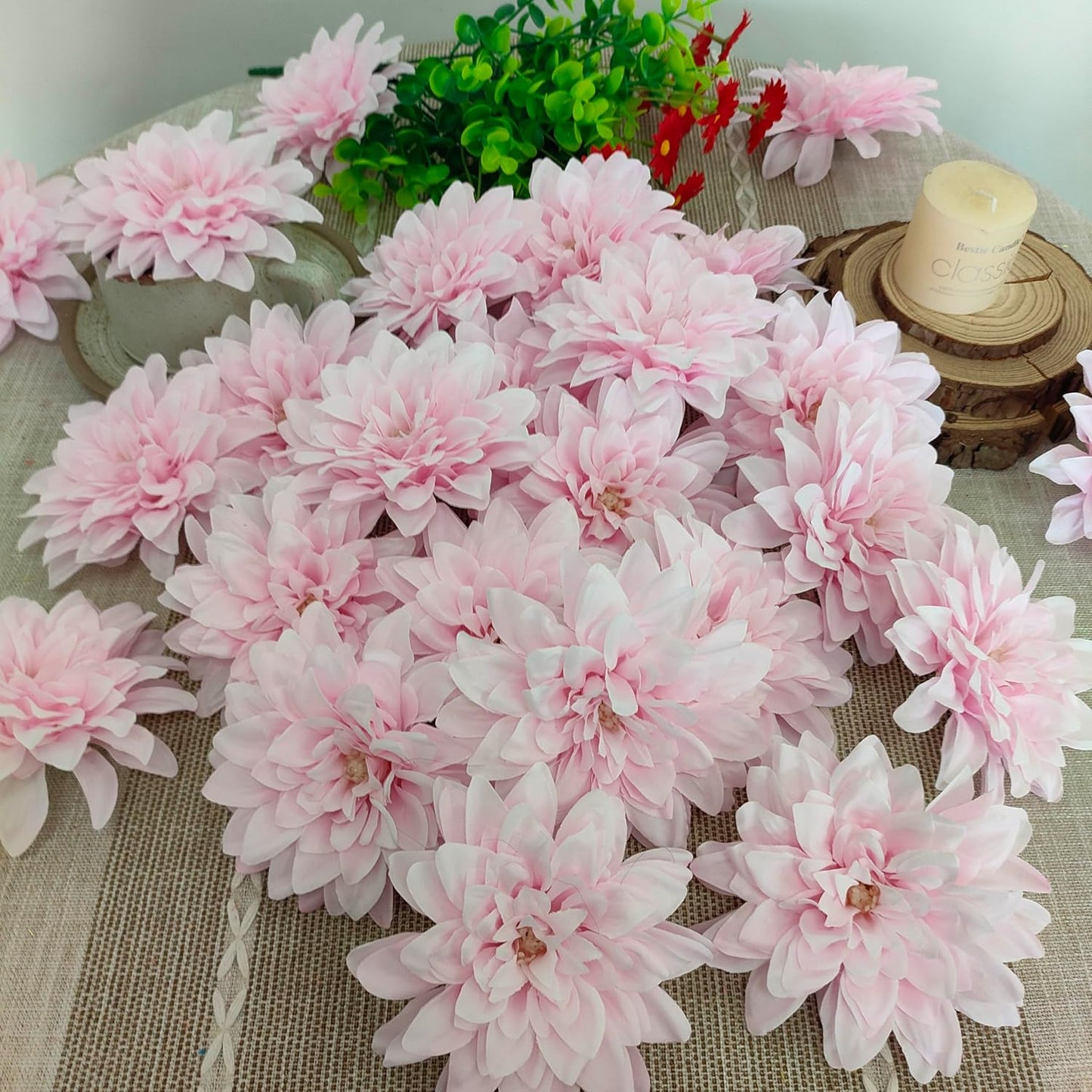 5''Silk Light Pink Dahlia Artificial Flowers Bulk, 30 Pcs Fake Dahlias Flowers Heads for Craft, Large Flower Heads Faux Flowers for Wedding Party, Home Office, Hat, Wall Decoration (30, light pink)