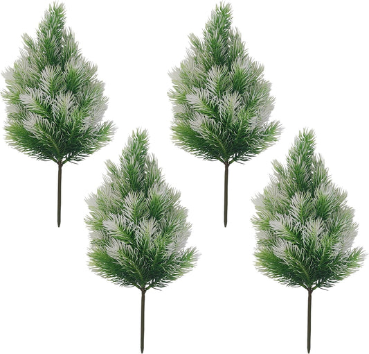4 Pack Artificial Norfolk Pine Trees with Ground Spike, 14''Small Fake Pine Tree Decor, Artificial Outdoor Shrubs for Garden Yard Front Door Porch Patio Planter Decor (4, 14 inches)