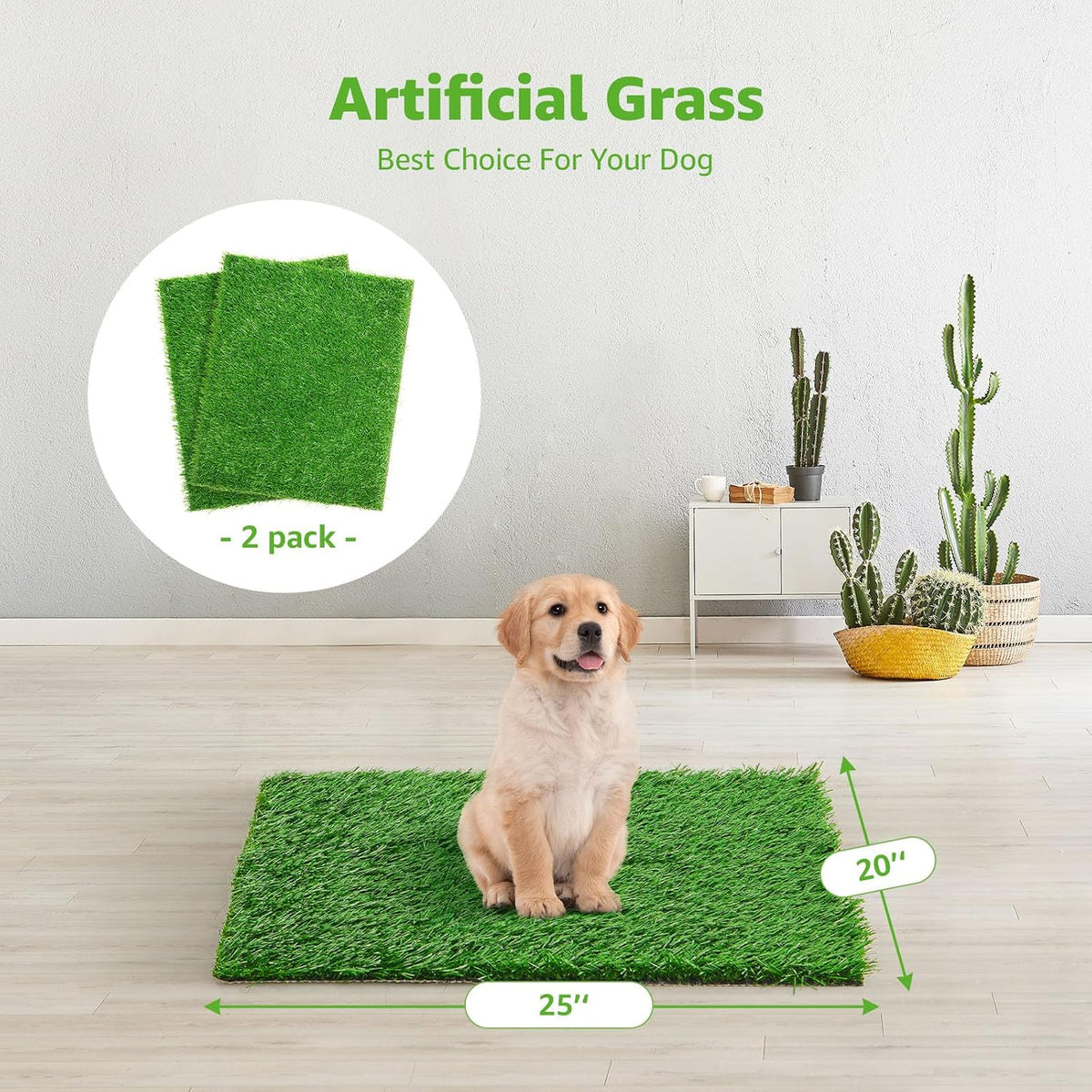 2 Pack Artificial Dog Grass Pee Pad 20"x 25", Fake Grass Pad for Dogs Tray