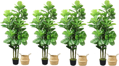 Artificial Fiddle Leaf Fig Tree,6 FT Tall Artificial Tree with Woven Seagrass Plant Basket Fake Floor Plant in Pot for Home Decor Living Room Indoor Outdoor Office Bedroom Decor