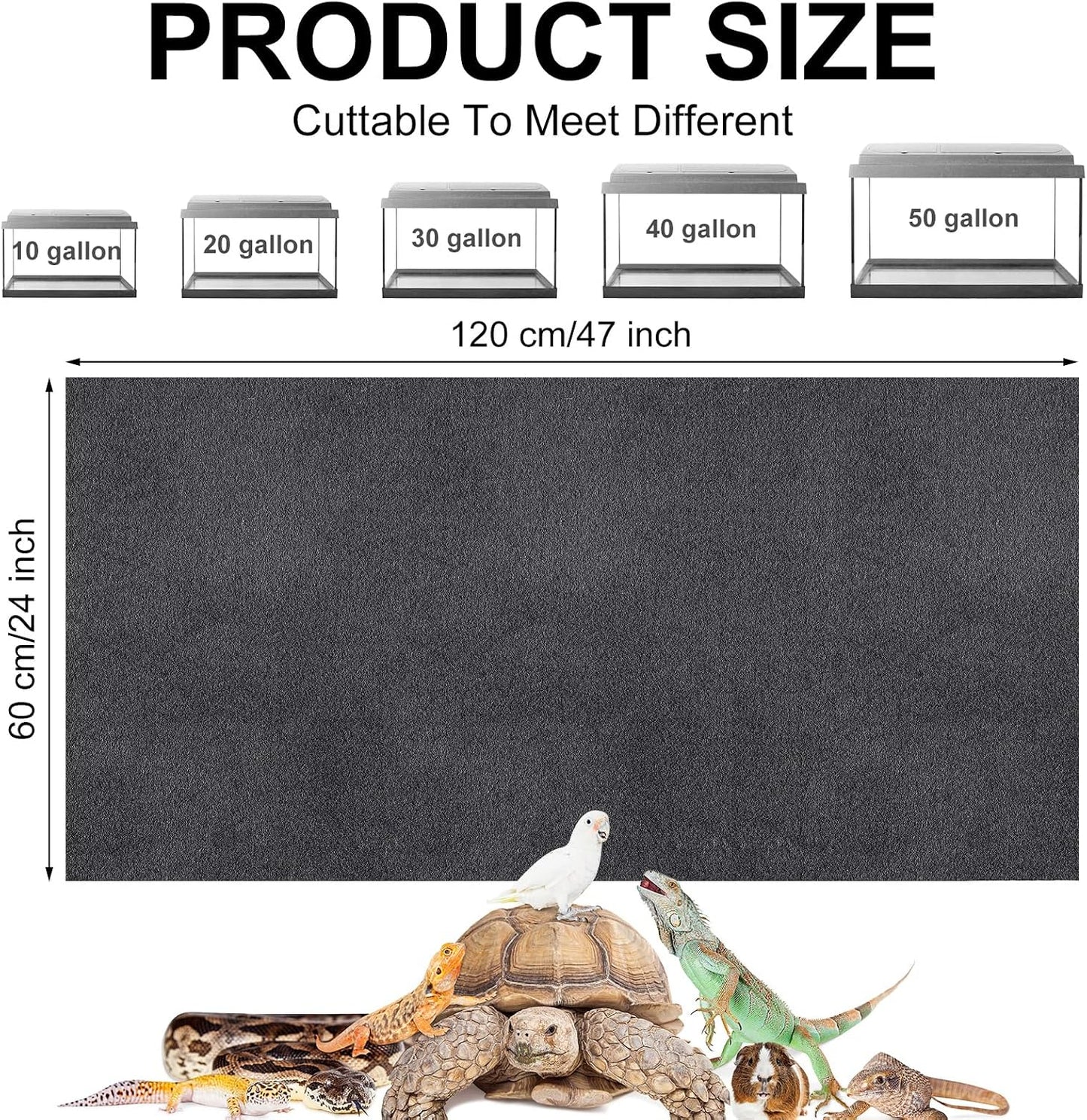 Haull 4 Pcs Reptile Carpet Pet Terrarium Floor Liners Bedding Substrate Liner Supplies Reptile Cage Mat Tank Accessories for Lizard Bearded Dragon Tortoise Snake Leopard (47 x 24 Inch, Coffee)