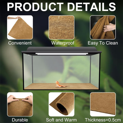 Haull 4 Pcs Reptile Carpet Pet Terrarium Floor Liners Bedding Substrate Liner Supplies Reptile Cage Mat Tank Accessories for Lizard Bearded Dragon Tortoise Snake Leopard (47 x 24 Inch, Coffee)