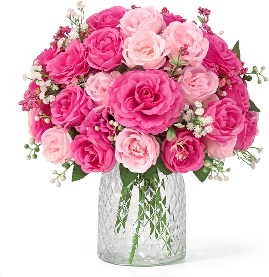 2 Bouquets Peonies Artificial Flowers, Mixed Pink Fake Flowers