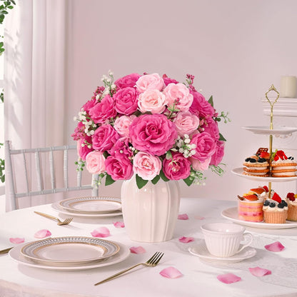 2 Bouquets Peonies Artificial Flowers, Mixed Pink Fake Flowers