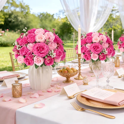 2 Bouquets Peonies Artificial Flowers, Mixed Pink Fake Flowers