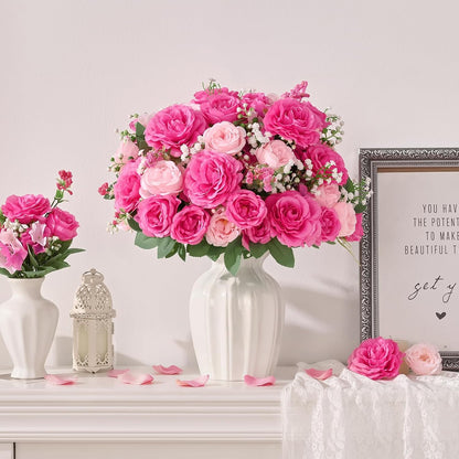 2 Bouquets Peonies Artificial Flowers, Mixed Pink Fake Flowers