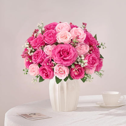2 Bouquets Peonies Artificial Flowers, Mixed Pink Fake Flowers
