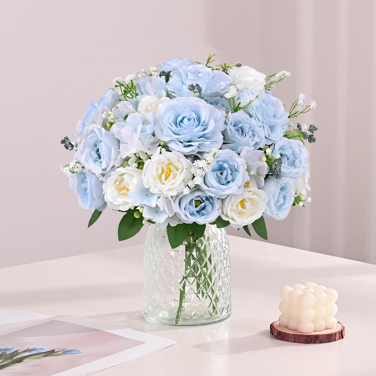 2 Bouquets Peonies Artificial Flowers, Mixed Pink Fake Flowers