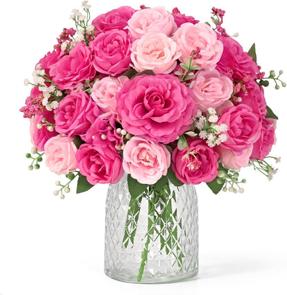 2 Bouquets Peonies Artificial Flowers, Mixed Pink Fake Flowers