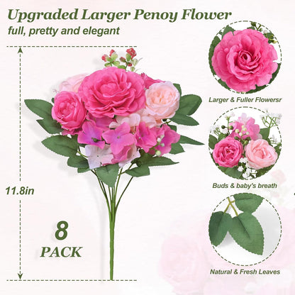 2 Bouquets Peonies Artificial Flowers, Mixed Pink Fake Flowers