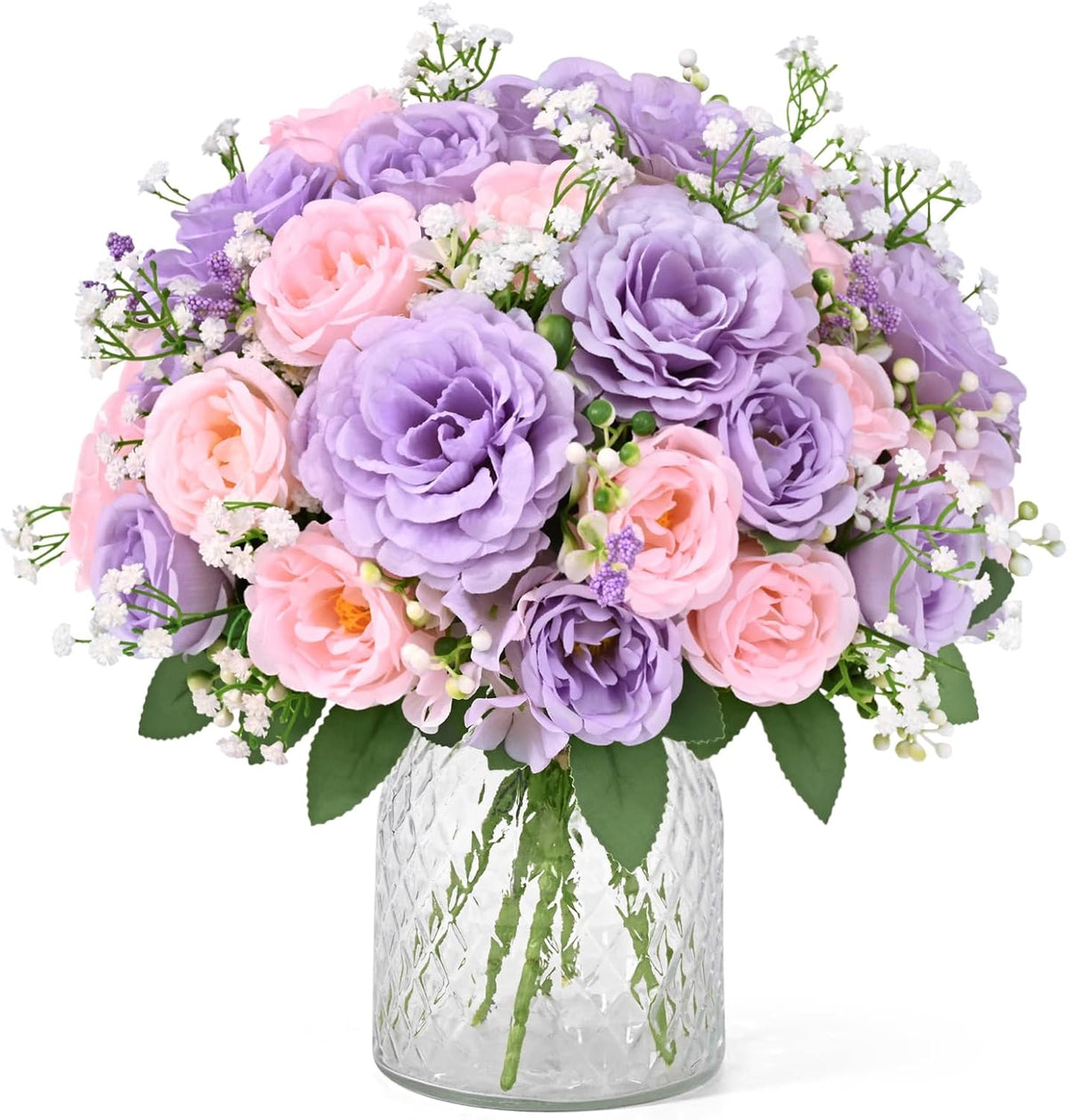 2 Bouquets Peonies Artificial Flowers, Mixed Pink Fake Flowers