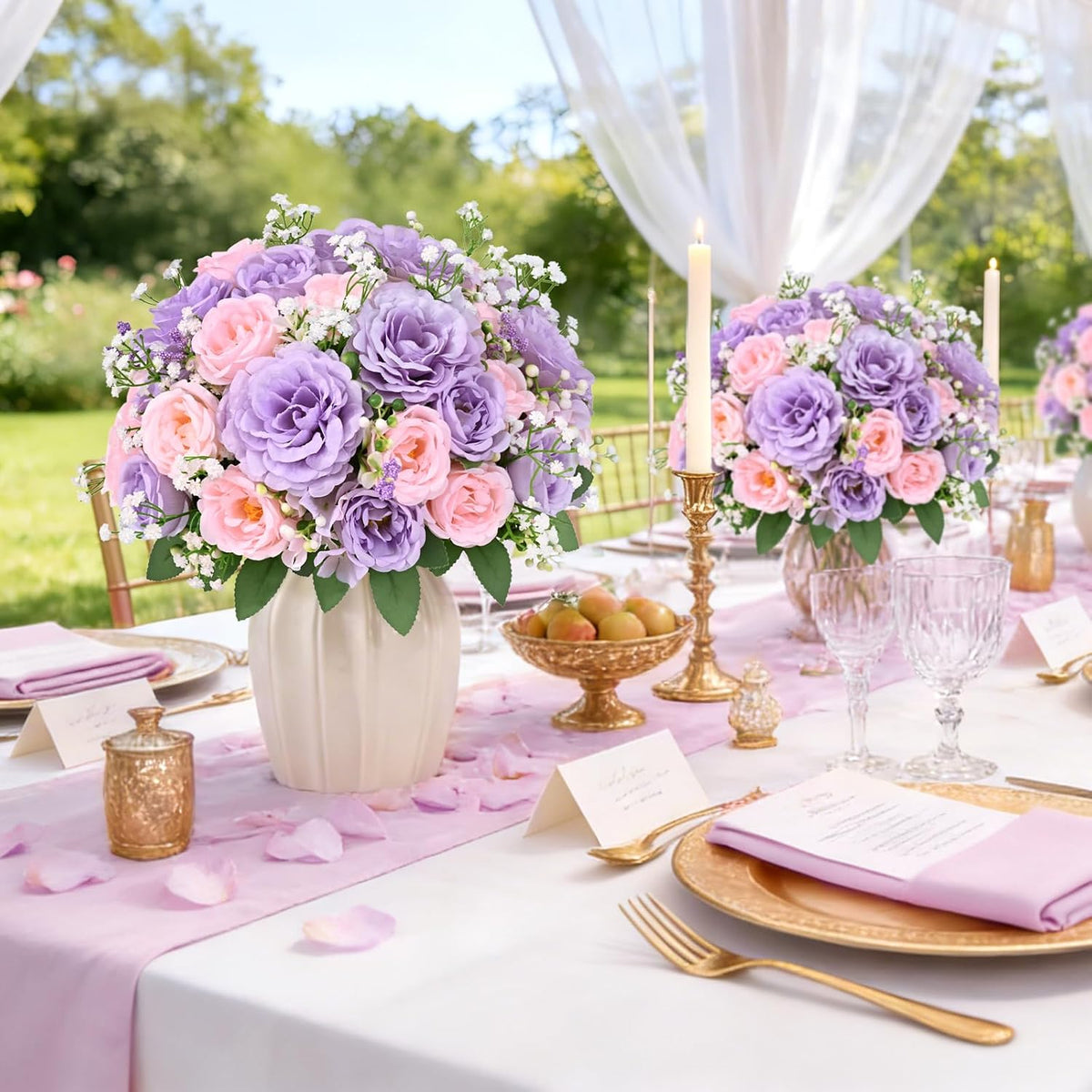2 Bouquets Peonies Artificial Flowers, Mixed Pink Fake Flowers