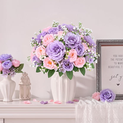 2 Bouquets Peonies Artificial Flowers, Mixed Pink Fake Flowers