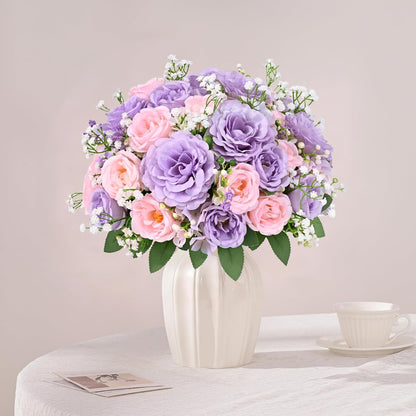 2 Bouquets Peonies Artificial Flowers, Mixed Pink Fake Flowers
