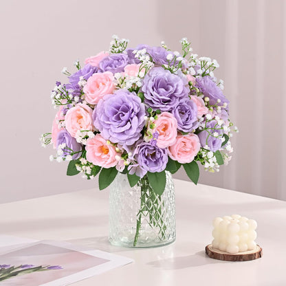 2 Bouquets Peonies Artificial Flowers, Mixed Pink Fake Flowers