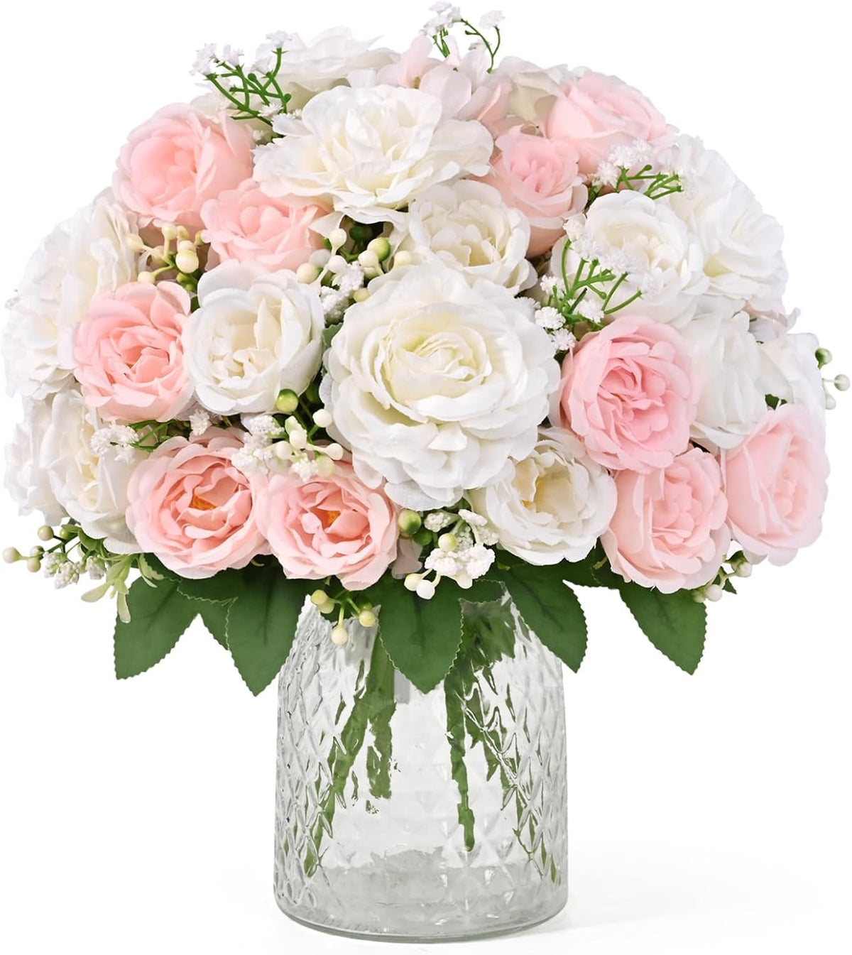 2 Bouquets Peonies Artificial Flowers, Mixed Pink Fake Flowers