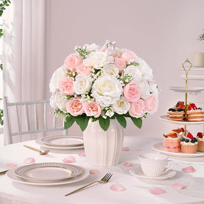 2 Bouquets Peonies Artificial Flowers, Mixed Pink Fake Flowers